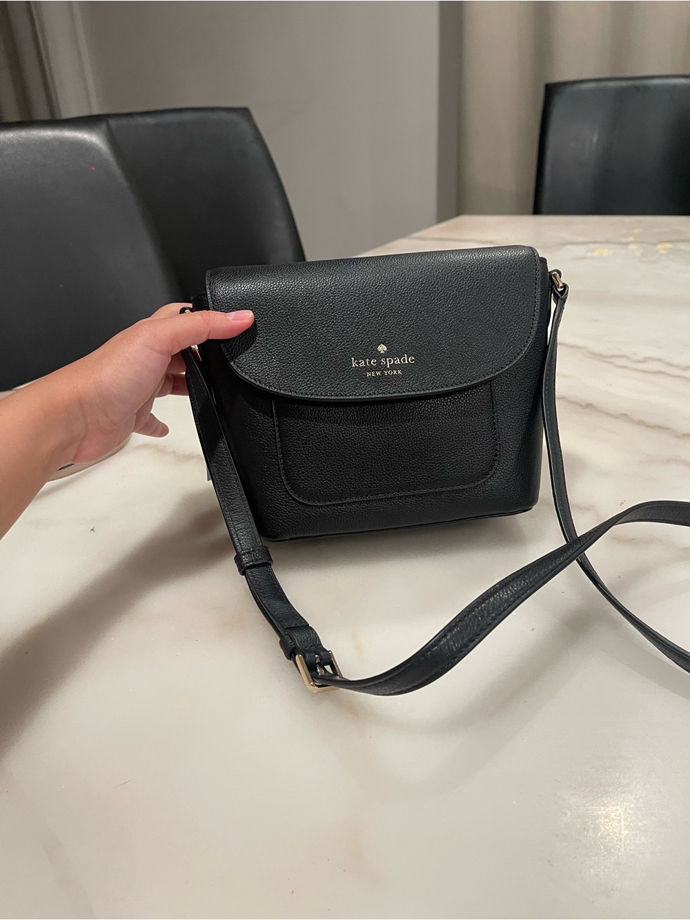 kate spade Black Pebbled Leather Crossbody Bag with Gold Logo - Picture 5 of 7